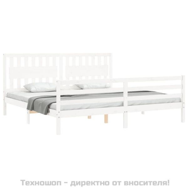 Рамка за легло с табла, бяла, 200x200 см, масивно дърво