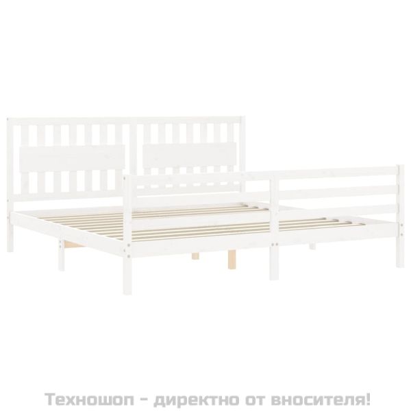 Рамка за легло с табла, бяла, 200x200 см, масивно дърво