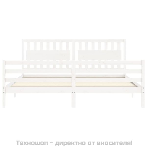 Рамка за легло с табла, бяла, 200x200 см, масивно дърво