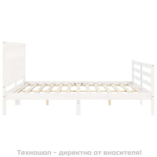 Рамка за легло с табла, бяла, 200x200 см, масивно дърво