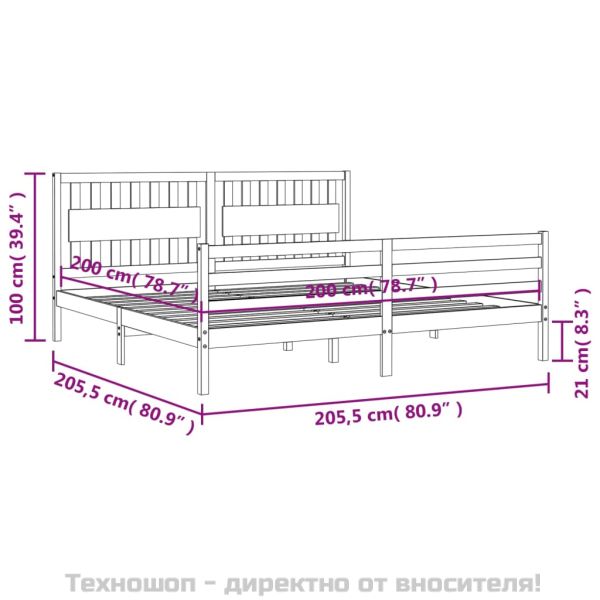 Рамка за легло с табла, бяла, 200x200 см, масивно дърво