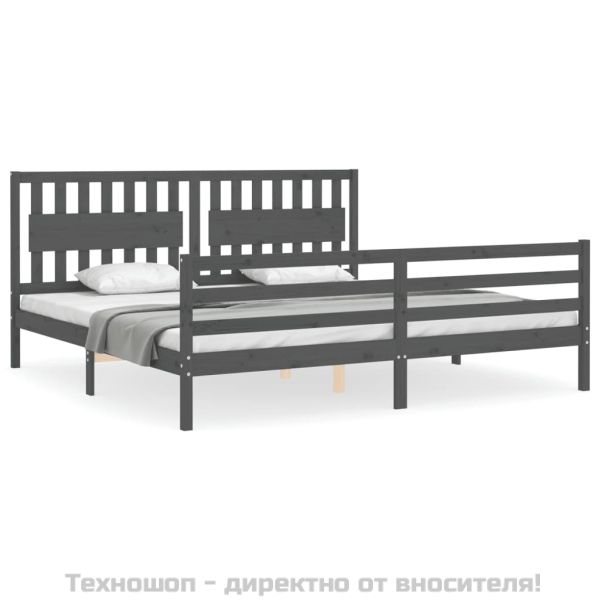 Рамка за легло с табла, сива, 200х200 см, масивно дърво