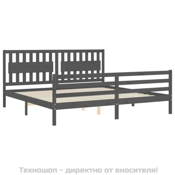 Рамка за легло с табла, сива, 200х200 см, масивно дърво