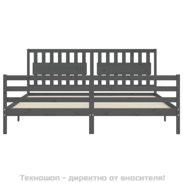 Рамка за легло с табла, сива, 200х200 см, масивно дърво