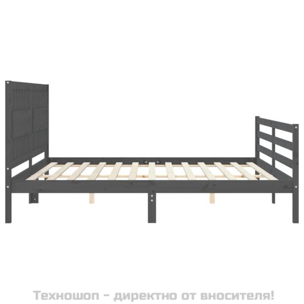 Рамка за легло с табла, сива, 200х200 см, масивно дърво