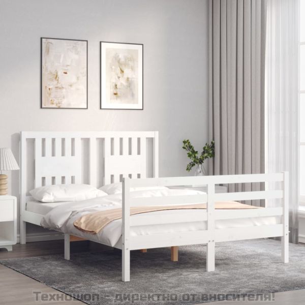 Рамка за легло с табла, бяла, 120х200 см, масивно дърво