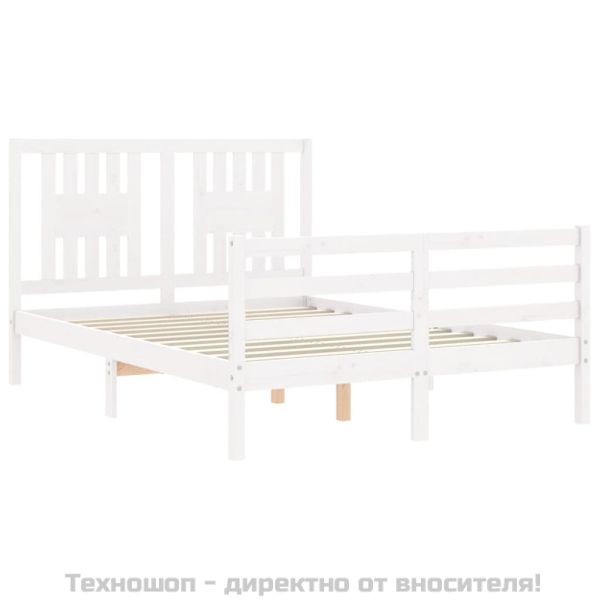 Рамка за легло с табла, бяла, 120х200 см, масивно дърво