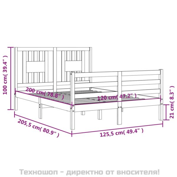 Рамка за легло с табла, бяла, 120х200 см, масивно дърво