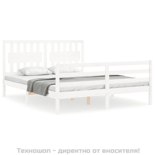 Рамка за легло с табла, бяла, 160х200 см, масивно дърво