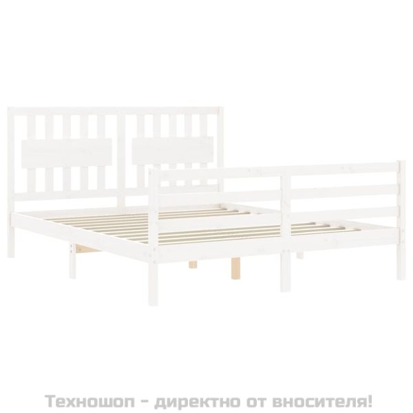 Рамка за легло с табла, бяла, 160х200 см, масивно дърво
