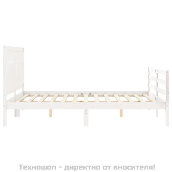 Рамка за легло с табла, бяла, 160х200 см, масивно дърво