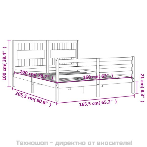 Рамка за легло с табла, бяла, 160х200 см, масивно дърво