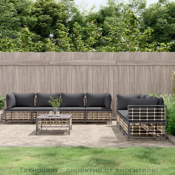 Градински комплект с възглавници 8 части антрацит полиратан