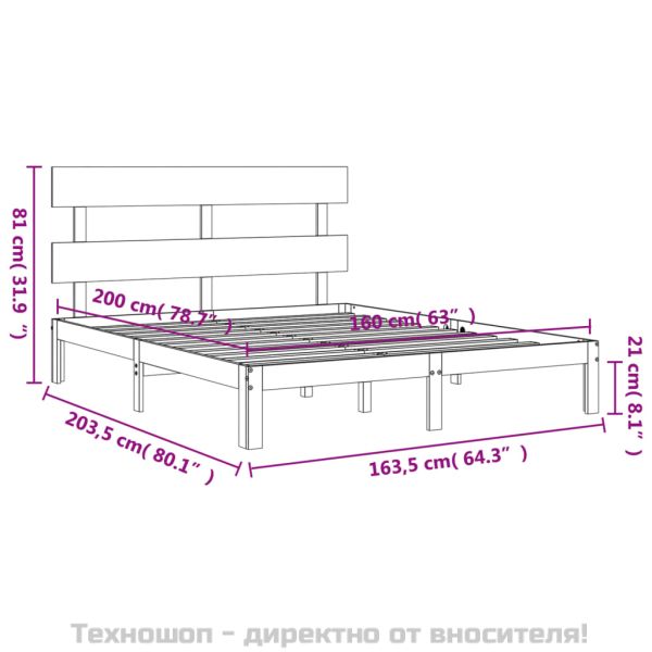 Рамка за легло без матрак, бял, 160x200 см, бор масив