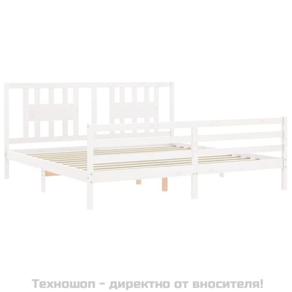 Рамка за легло с табла, бяла, 200x200 см, масивно дърво