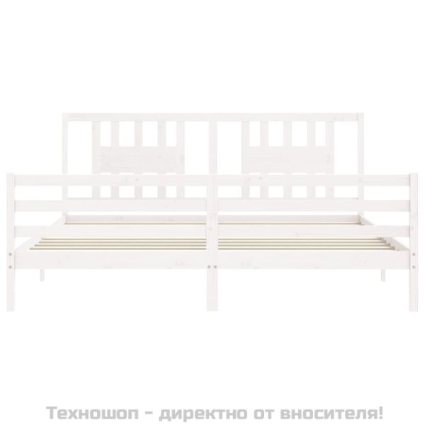 Рамка за легло с табла, бяла, 200x200 см, масивно дърво