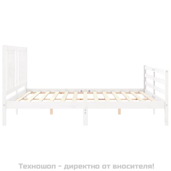 Рамка за легло с табла, бяла, 200x200 см, масивно дърво