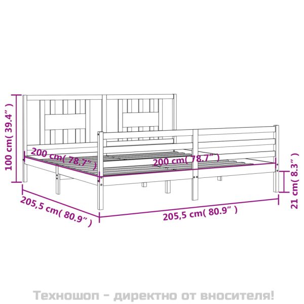 Рамка за легло с табла, бяла, 200x200 см, масивно дърво
