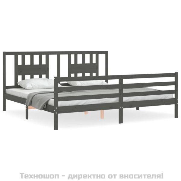 Рамка за легло с табла, сива, 200х200 см, масивно дърво