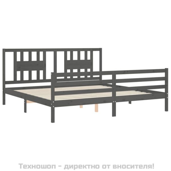 Рамка за легло с табла, сива, 200х200 см, масивно дърво