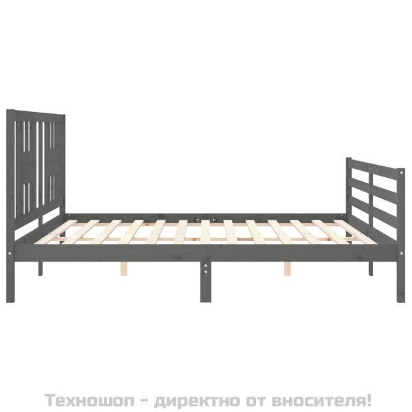 Рамка за легло с табла, сива, 200х200 см, масивно дърво
