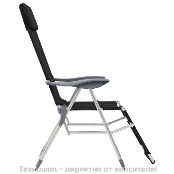 Сгъваеми къмпинг столове с опори за крака 2 бр черни textilene