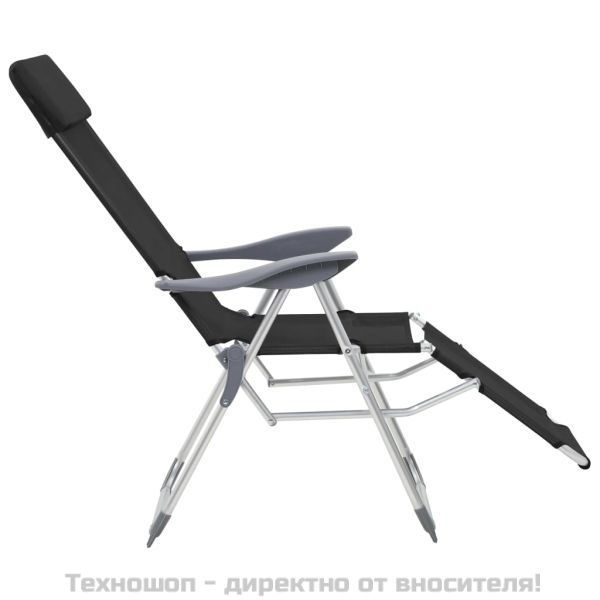 Сгъваеми къмпинг столове с опори за крака 2 бр черни textilene