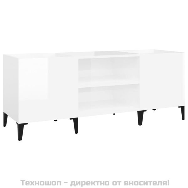 Шкаф за грамофонни плочи бял гланц 121x38x48 см инженерно дърво