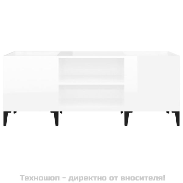 Шкаф за грамофонни плочи бял гланц 121x38x48 см инженерно дърво