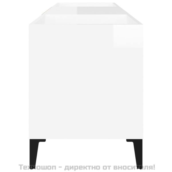 Шкаф за грамофонни плочи бял гланц 121x38x48 см инженерно дърво