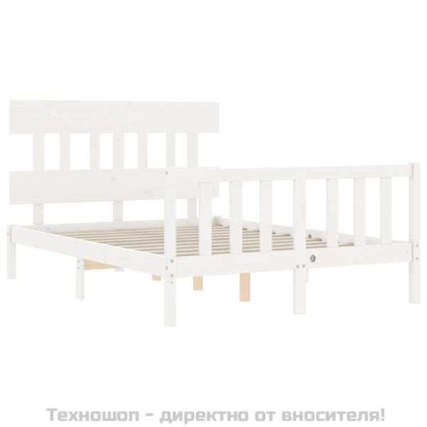 Рамка за легло без матрак, бял, 140x190 см, бор масив