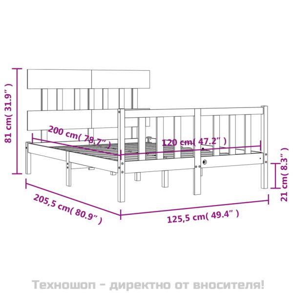 Рамка за легло без матрак, 120x200 см, масивна чамова дървесина