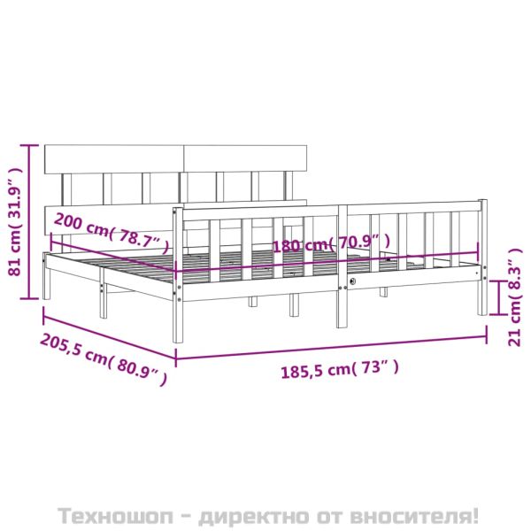 Рамка за легло с табла Super King Size дърво масив
