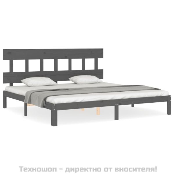 Рамка за легло с табла, сива, 200х200 см, масивно дърво