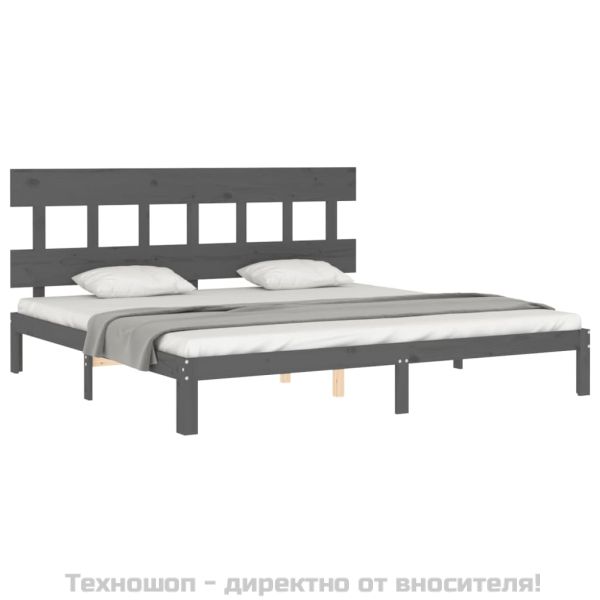Рамка за легло с табла, сива, 200х200 см, масивно дърво