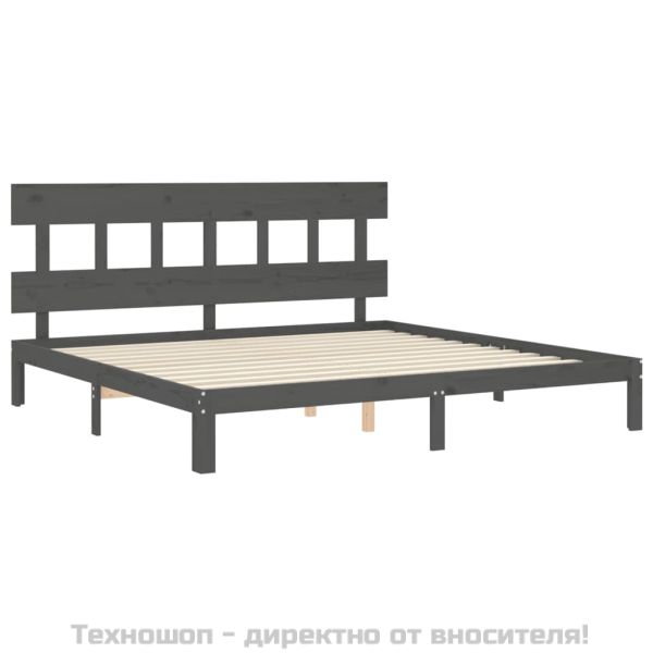 Рамка за легло с табла, сива, 200х200 см, масивно дърво