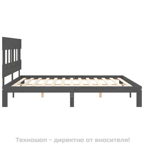 Рамка за легло с табла, сива, 200х200 см, масивно дърво