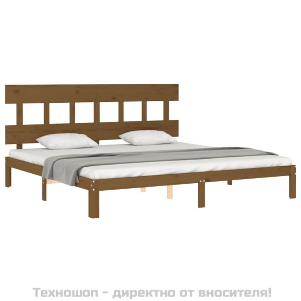 Рамка за легло с табла, меденокафява, масивно дърво, 200x200 см
