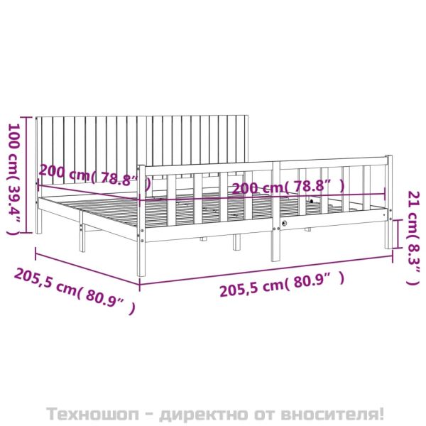 Рамка за легло без матрак, бял, 200x200 см, бор масив