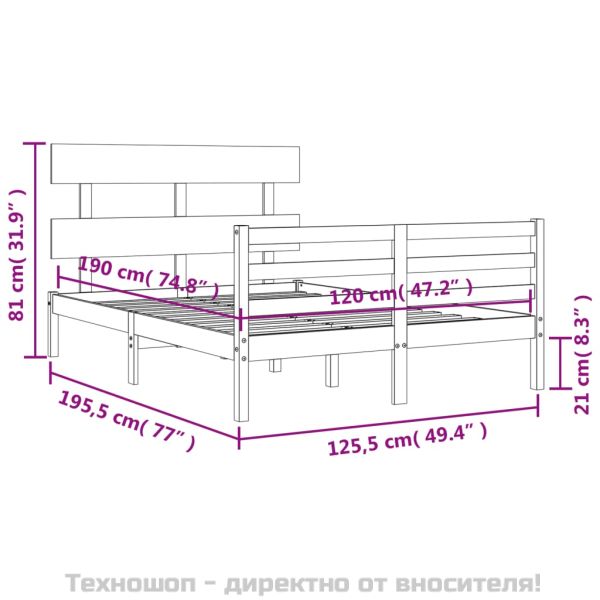 Рамка за легло с табла Small Double масивна дървесина