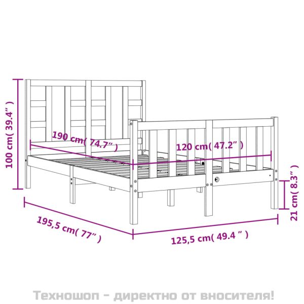 Рамка за легло с табла Small Double масивна дървесина