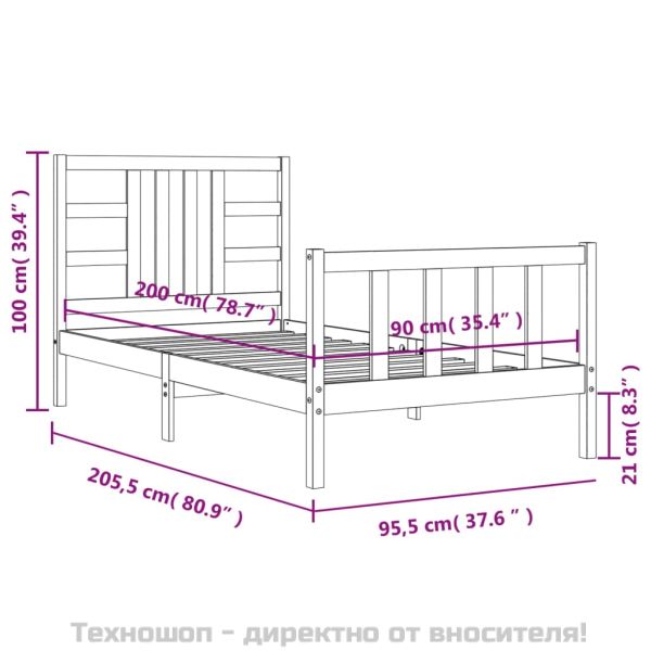 Рамка за легло без матрак, 90x200 см, масивна чамова дървесина