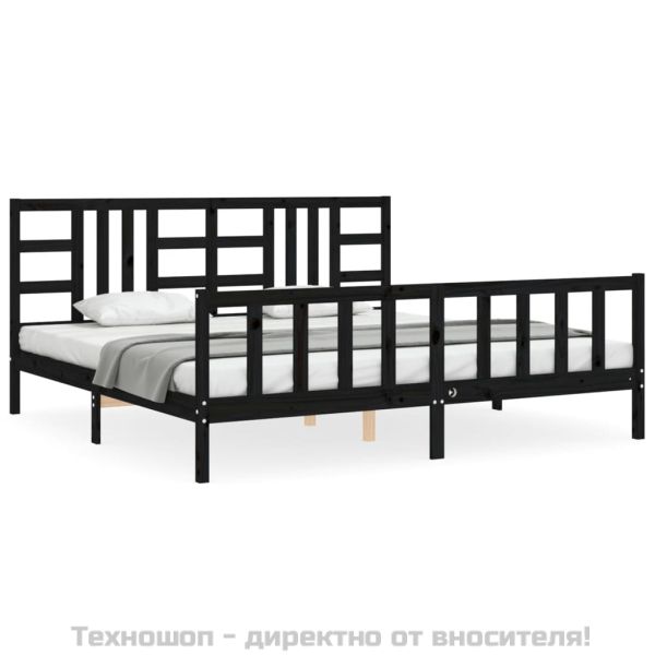 Рамка за легло с табла, черна, 200x200 см, масивно дърво
