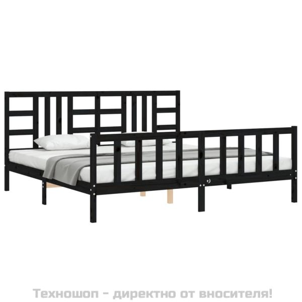 Рамка за легло с табла, черна, 200x200 см, масивно дърво