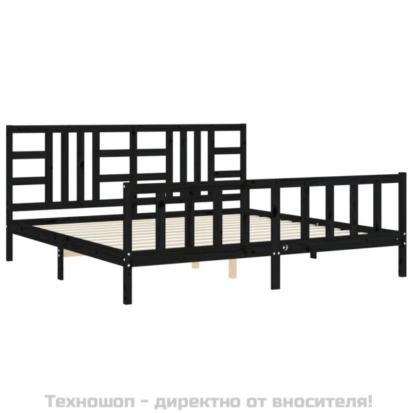 Рамка за легло с табла, черна, 200x200 см, масивно дърво