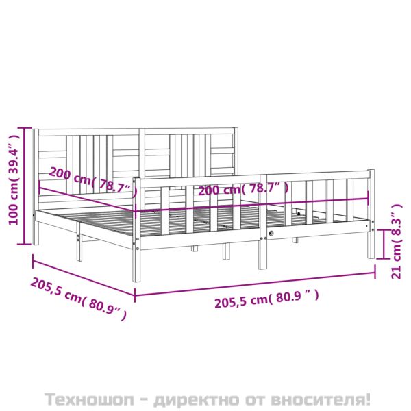 Рамка за легло с табла, черна, 200x200 см, масивно дърво