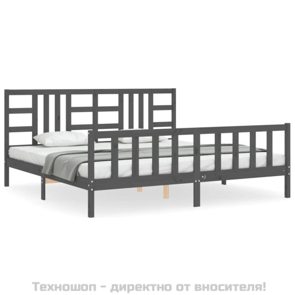 Рамка за легло с табла, сива, 200х200 см, масивно дърво