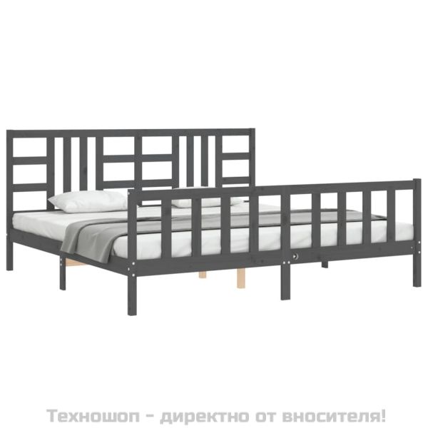 Рамка за легло с табла, сива, 200х200 см, масивно дърво