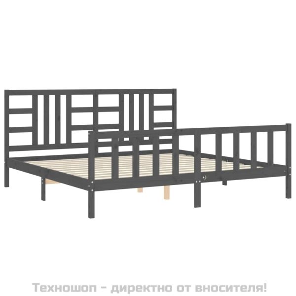 Рамка за легло с табла, сива, 200х200 см, масивно дърво