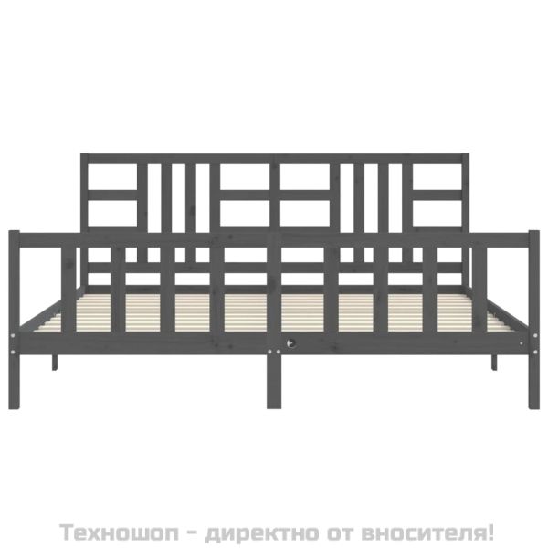 Рамка за легло с табла, сива, 200х200 см, масивно дърво